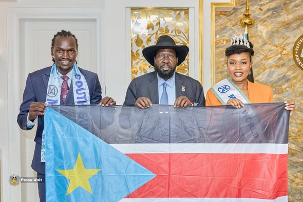 H.E President Salva Kiir Mayardit Meets Miss World South Sudan Ahead of Miss World Competition in Vietnam.